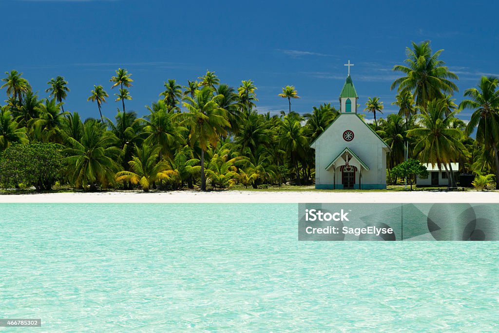 Anaa church on beach A church on the white sand beach in atoll Anaa, French Polynesia - part of the Tuamotu Archipelago 2015 Stock Photo