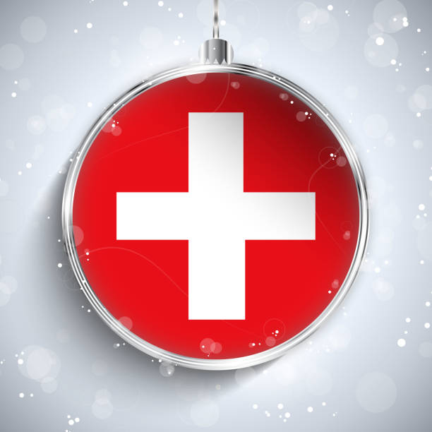 istock Merry Christmas Silver Ball with Flag Switzerland 466785504