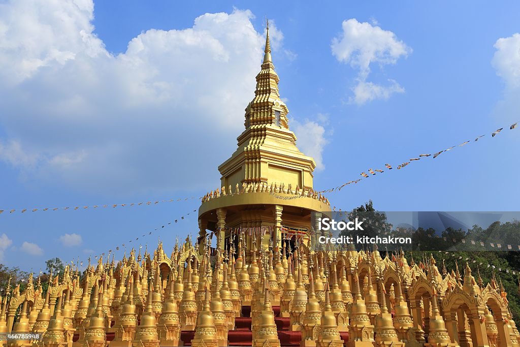 Watpa sawangboon in Saraburi, Thailand. The golden pagodas with sunset sky at Watpa sawangboon in Saraburi, Thailand. 2015 Stock Photo