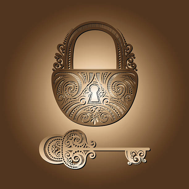 vintage-schloss mit schlüssel - silhouette security elegance simplicity stock-grafiken, -clipart, -cartoons und -symbole