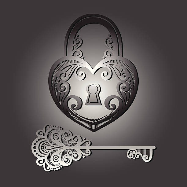 vintage-schloss mit schlüssel - silhouette security elegance simplicity stock-grafiken, -clipart, -cartoons und -symbole