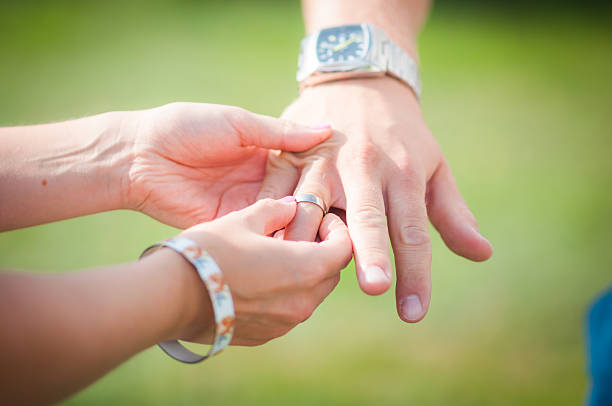 istock Groom gets the wedding ring put on his finger 466788280