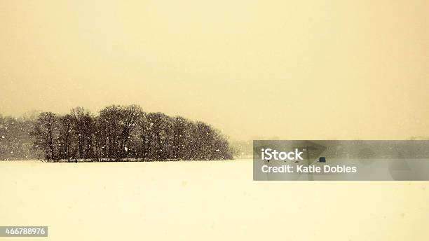 Whiteout Winter Ice Fishing Scene Like A Painting Stock Photo - Download Image Now - Ice Fishing, Old-fashioned, 2015