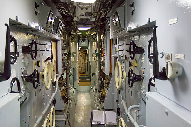 istock narrow corridor of ancient submarine 466790409