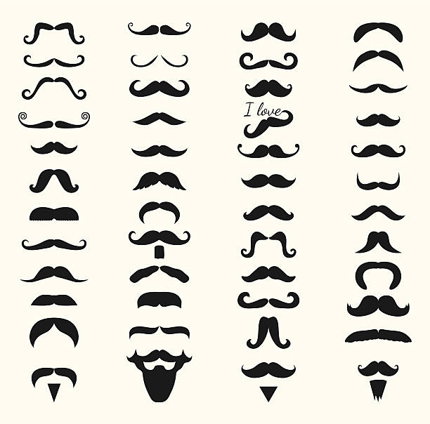 ilustraciones, imágenes clip art, dibujos animados e iconos de stock de vector blanco y negro bigote grupo de iconos - bigote