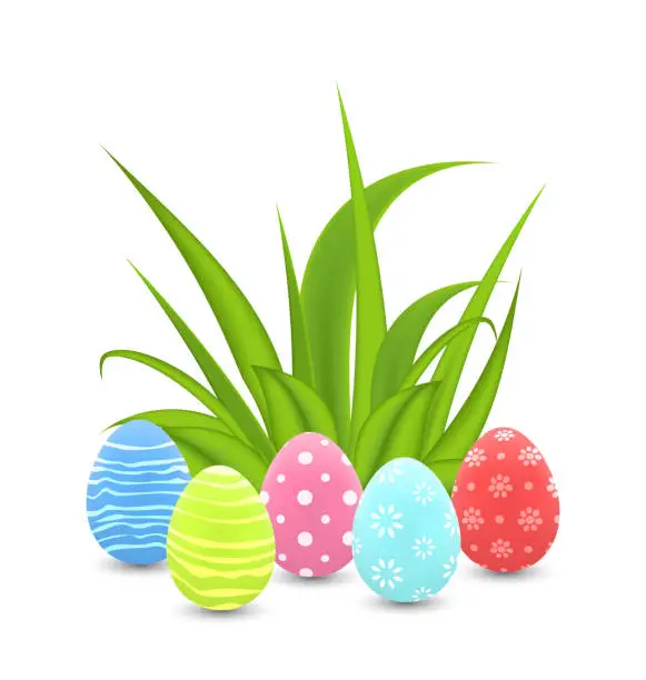 Vector illustration of Traditional colorful ornamental eggs with grass for  Easter