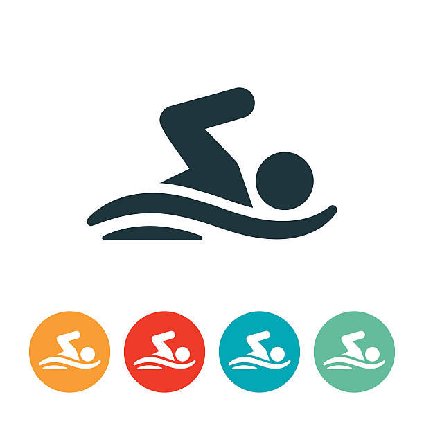Person Swimming Icon An icon of a swimmer swimming in the water. The person depicted is swimming in the waves/water. swimming stock illustrations