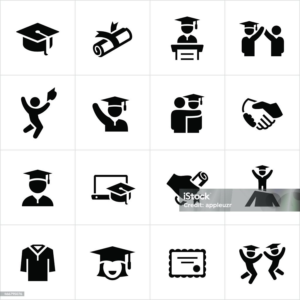 Graduates and Graduation Icons Graduates and graduation ceremony related icons. The icons contain individual graduates, commencement speeches, diplomas and other graduation themed symbols. Icon Symbol stock vector