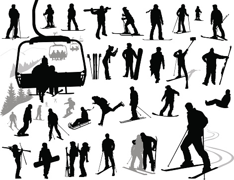 Ski resort vector silhouettes collection. EPS 10