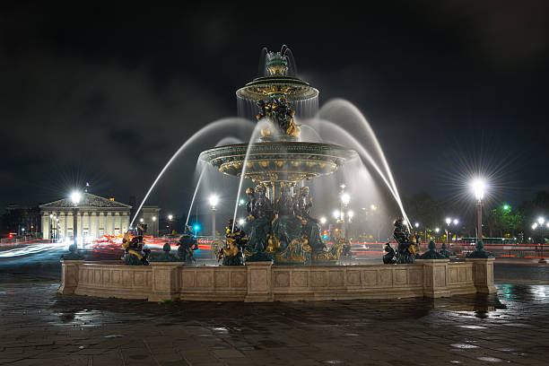 France Paris,  Place de la Concorde. fountain seen at night