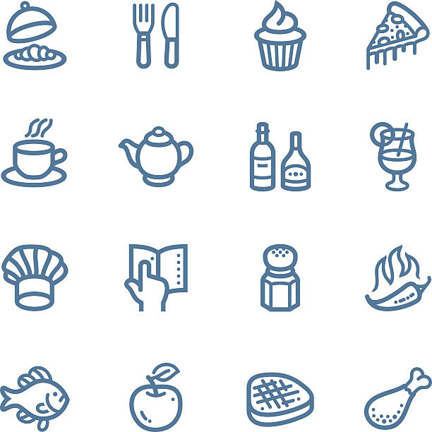 restauracja ikon linii - serving food restaurant chicken stock illustrations