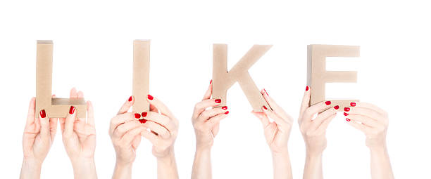 istock 8 hands holding  the word like 466798652