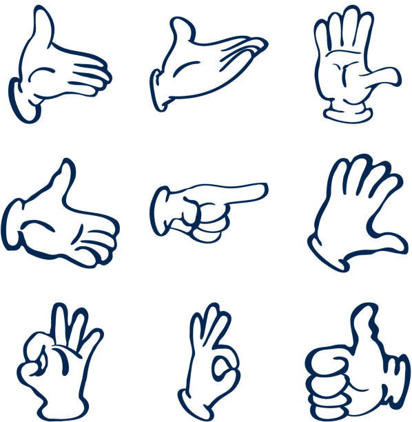 Drawings of gloved hands in different poses Cartoon gloved hands. Vector clip art illustration walking animation stock illustrations
