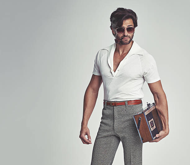 istock Stepping out with his tunes - 70s style! 466801408