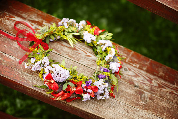 istock Flower wreath decoration on wood 466807220