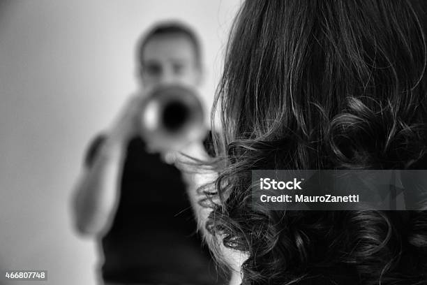 Playing On A Trumpet Stock Photo - Download Image Now - 2015, Adult, Adults Only