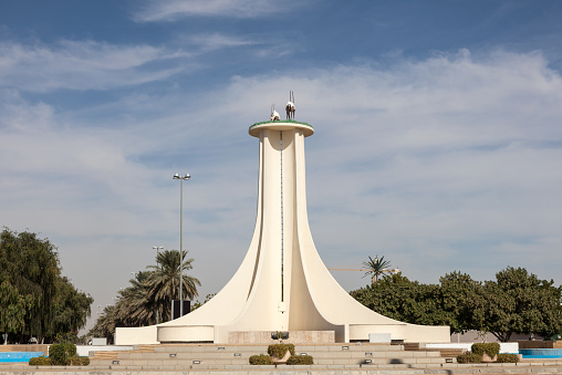 Oryx monument in a roundabout in Al Ain city. Emirate of Abu Dhabi, United Arab Emirates