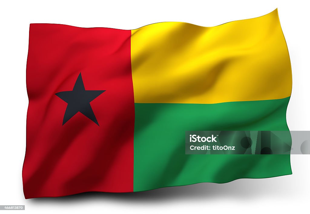 Flag of Guinea-Bissau Waving flag of Guinea-Bissau isolated on white background 2015 Stock Photo