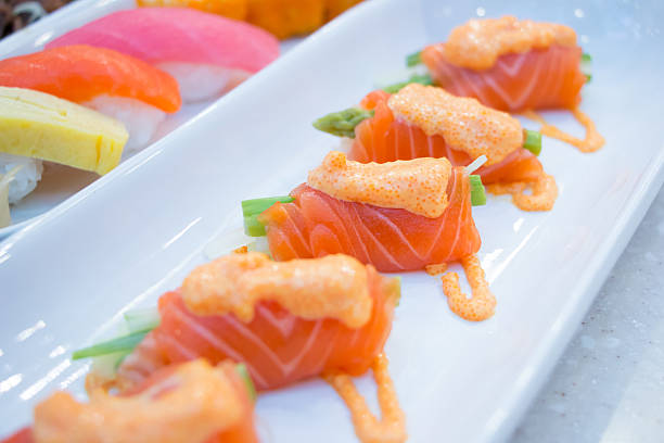 istock roll with salmon and shrimp eggs - tradition japan 466815082