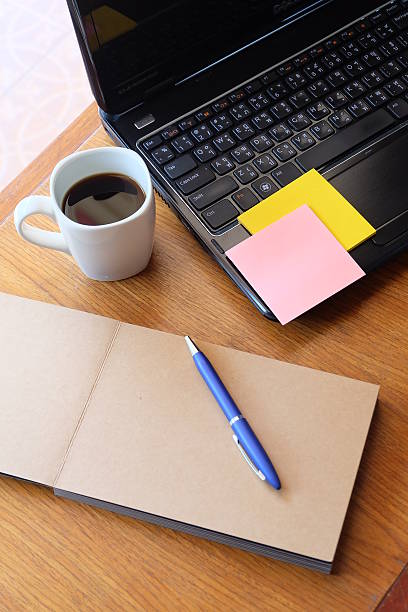 istock note book and laptop on wooden table with coffee 466815760