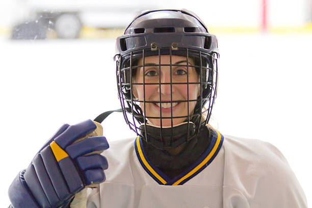 Female ice hockey player before a game stock photo