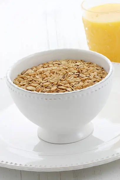 Delicious and nutritious lightly toasted breakfast muesli or granola cereal.