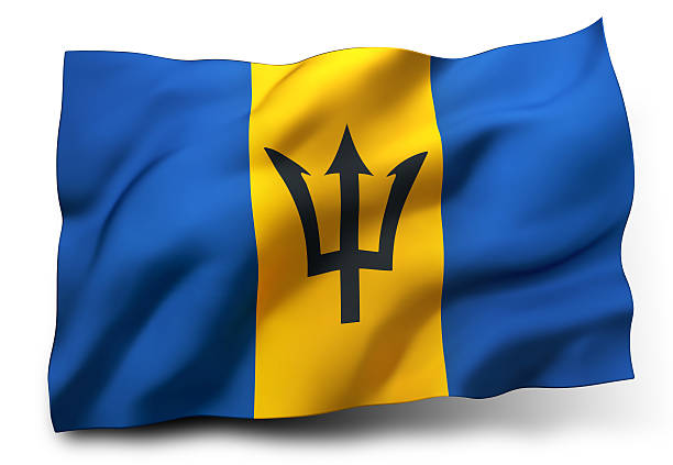 Waving flag of Barbados isolated on white background