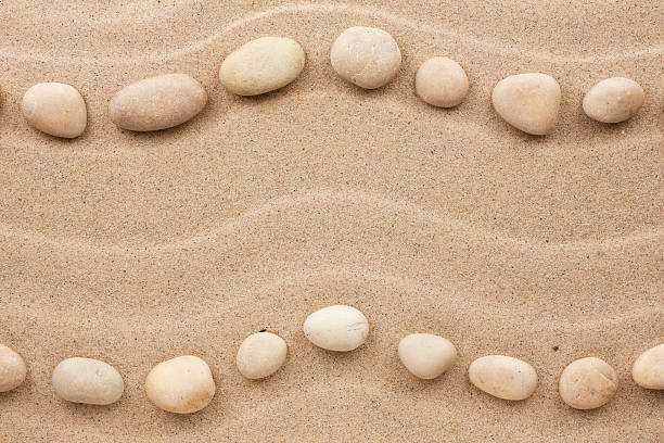 istock Two rows of white stones  on the sand 466825424