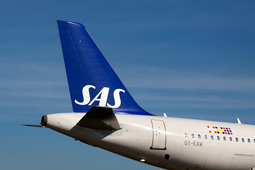 Amsterdam , the netherlands - 11 Maart , 2015: Tail of a Boeing of airline Scandinavian Airlines System (SAS).