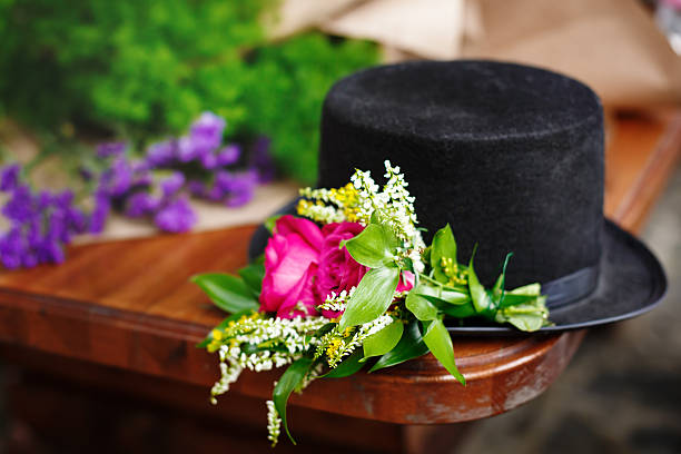 istock Black hat with flower decoration 466829066