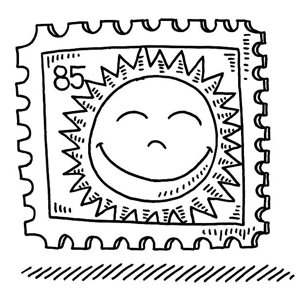 여름 태양 스템프 그림이요 - postage stamp design element mail white background stock illustrations
