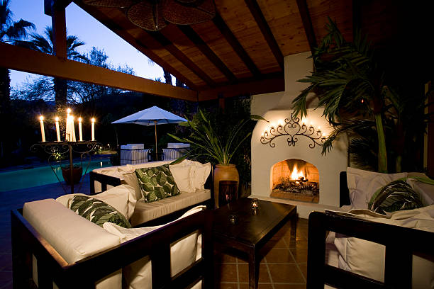 istock Furniture Around Lit Fireplace At Home 466829804
