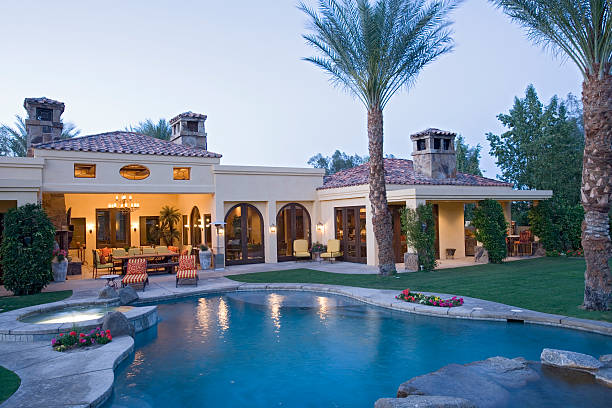 istock Swimming Pool Against Modern House 466829842