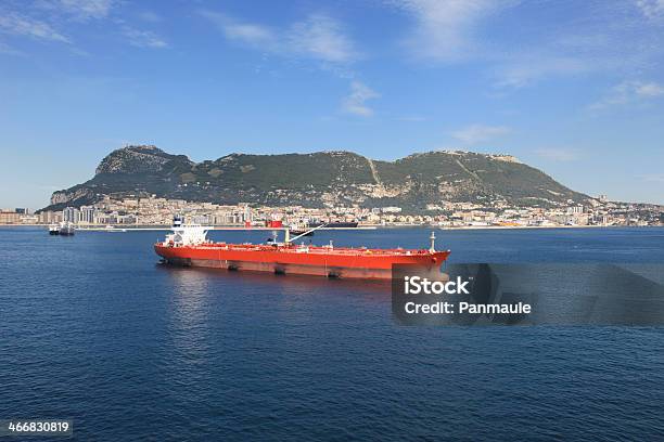 Red Tanker In Gibraltar Harbor Stock Photo - Download Image Now - Anchored, Blue, British Culture