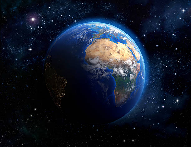 A life like depiction of earth and the space around it Imaginary view of planet earth in outer space. Elements of this image furnished by NASA planet earth africa stock pictures, royalty-free photos & images