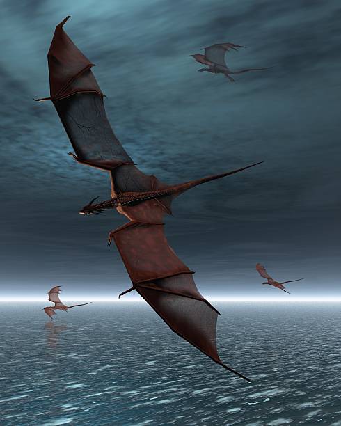 istock Flight of Red Dragons over the Sea 466831489
