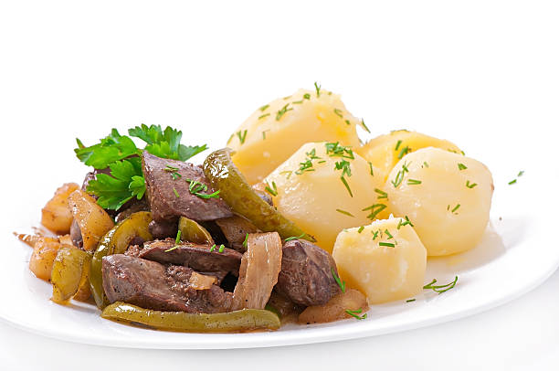 istock Fried chicken liver with apples, sweet pepper and onions 466832185