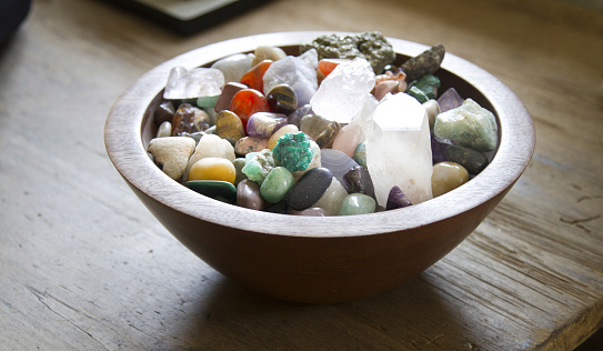 bowl of crystal gemstones