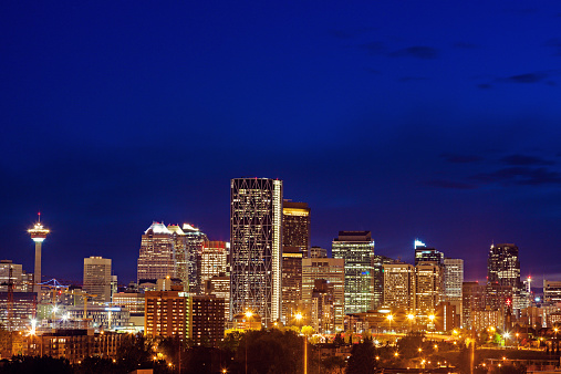 Evening panorama of Calgary. Calgary, Alberta, Canada