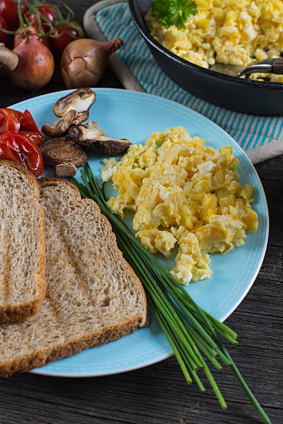 istock serving healthy brunch, scrambled egg with vegetables, from abov 466835572
