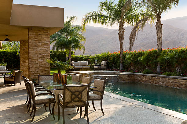 istock Outdoor Table By Swimming Pool 466835882