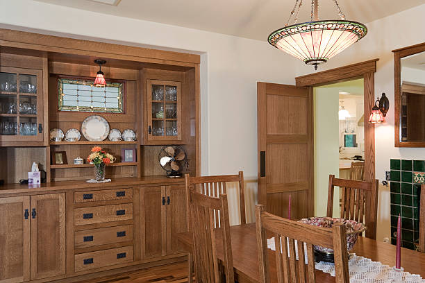 istock Light Over Dining Table With Wooden Shelf In Background 466836116
