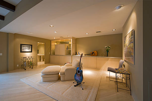 istock Guitar By Reclining Chair In Spacious Room 466836144