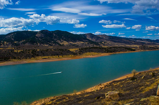 istock Horsetooth Reservior in Summer with Boat on Lake 466836316