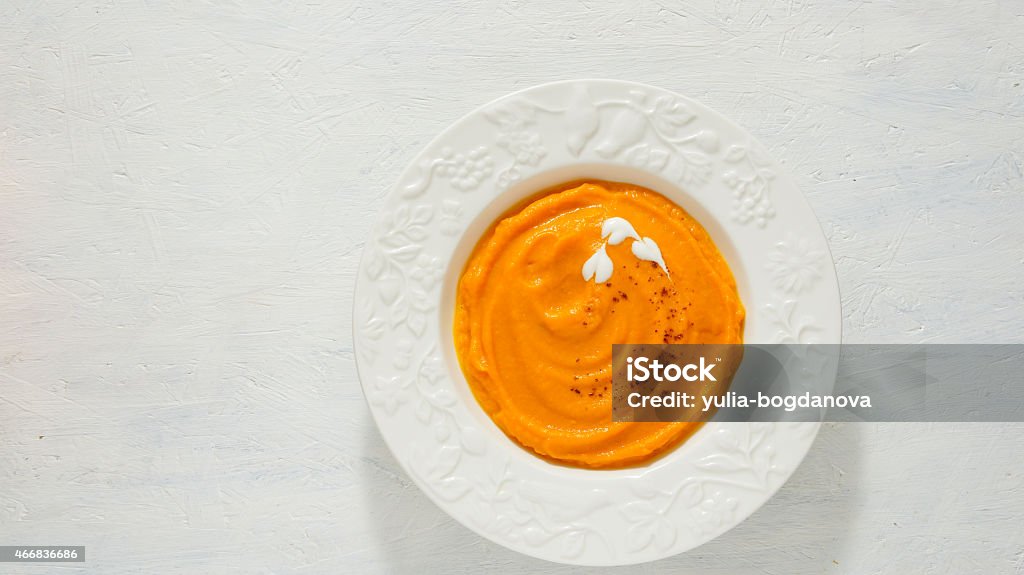 pumpkin soup puree in the white plate 2015 Stock Photo