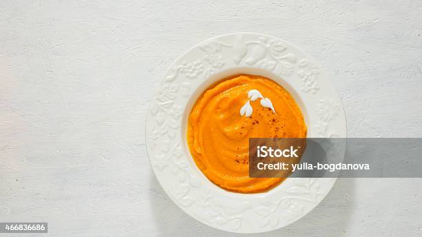 Pumpkin Soup Puree In The White Plate Stock Photo - Download Image Now - 2015, Appetizer, Autumn