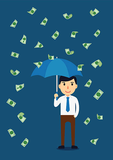 illustrations, cliparts, dessins animés et icônes de homme d'affaires dans une pluie d'argent - security umbrella rain currency