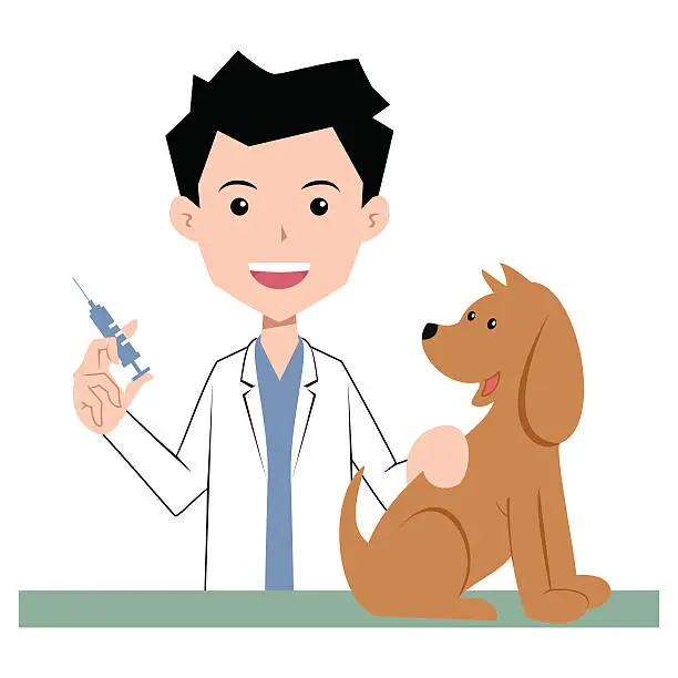 Vector illustration of Vet and dog, vaccination