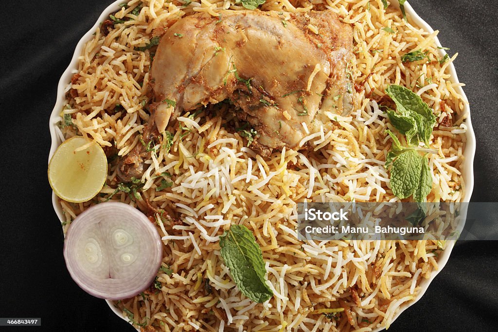 Hyderabadi Biryani is a Popular Chicken or Mutton based dish Hyderabadi Biryani - is perhaps the most well-known Non-Vegetarian culinary delights from the famous Hyderabad Cuisine. It is a traditional dish made using Basmati rice, goat meat and various other exotic spices. Biryani Stock Photo