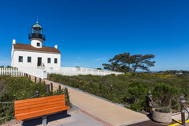 faro di punta loma a san diego, california, usa - point cabrillo sea pacific ocean sky foto e immagini stock